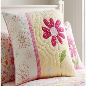 3 Pottery Barn Kids Daisy Garden Quilted Shams,Cotton, Pink/Yellow, EUC